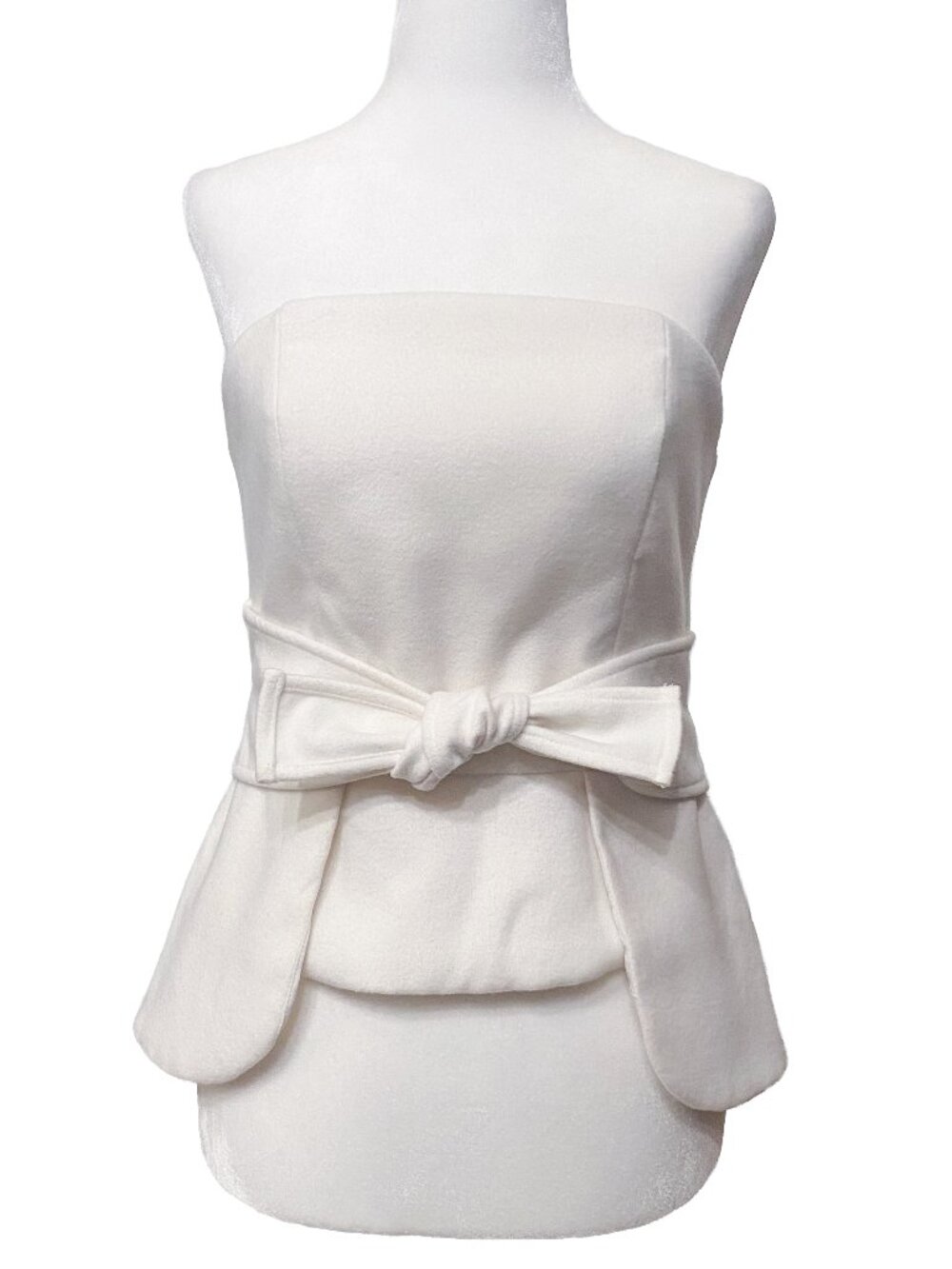 SABO SKIRT White Strapless Peplum Bow Tie Waist Corset Top Size S